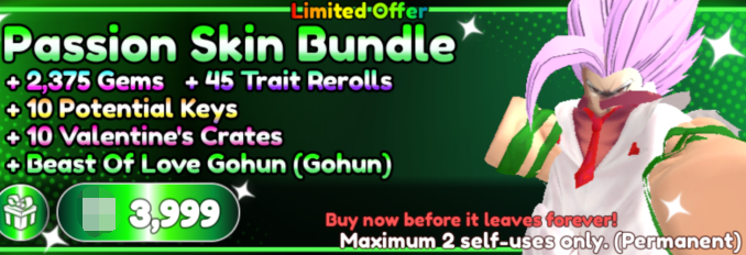 Anime Reborn Items All Server Passion Skin Bundle