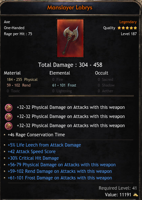 Leveling Items Global Leveling Gear - Manslayer Labrys - (Wolcen) ID02