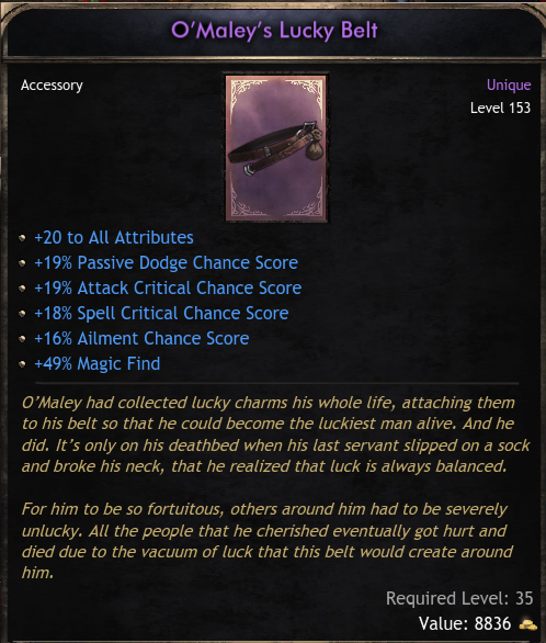 Unique Items Global Omaley's Lucky Belt - (Wolcen) ID-6