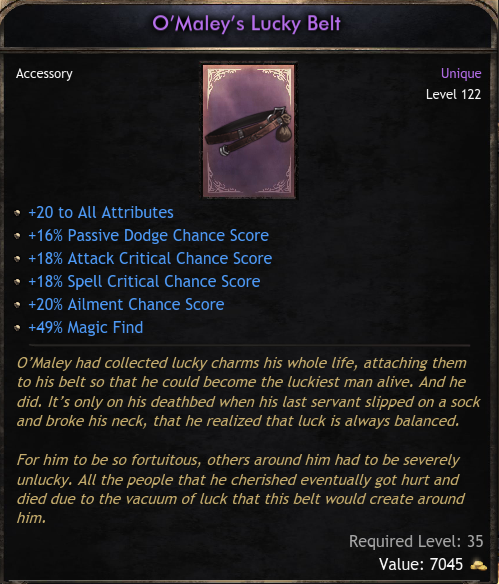 Unique Items Global Omaley's Lucky Belt - (Wolcen) ID-7