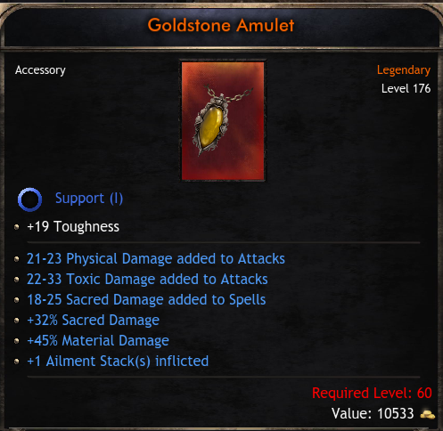 Legendary Items Global Goldstone Amulet - (Wolcen) ID-01