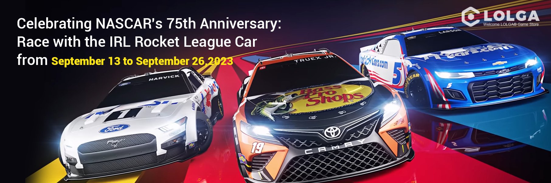 Race with NASCAR's 75th Anniversary and IRL Rocket League Car