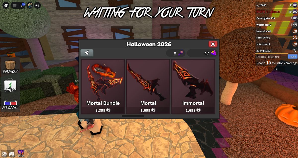 MM2 Halloween 2026 reward track with tiers and seasonal weapon rewards