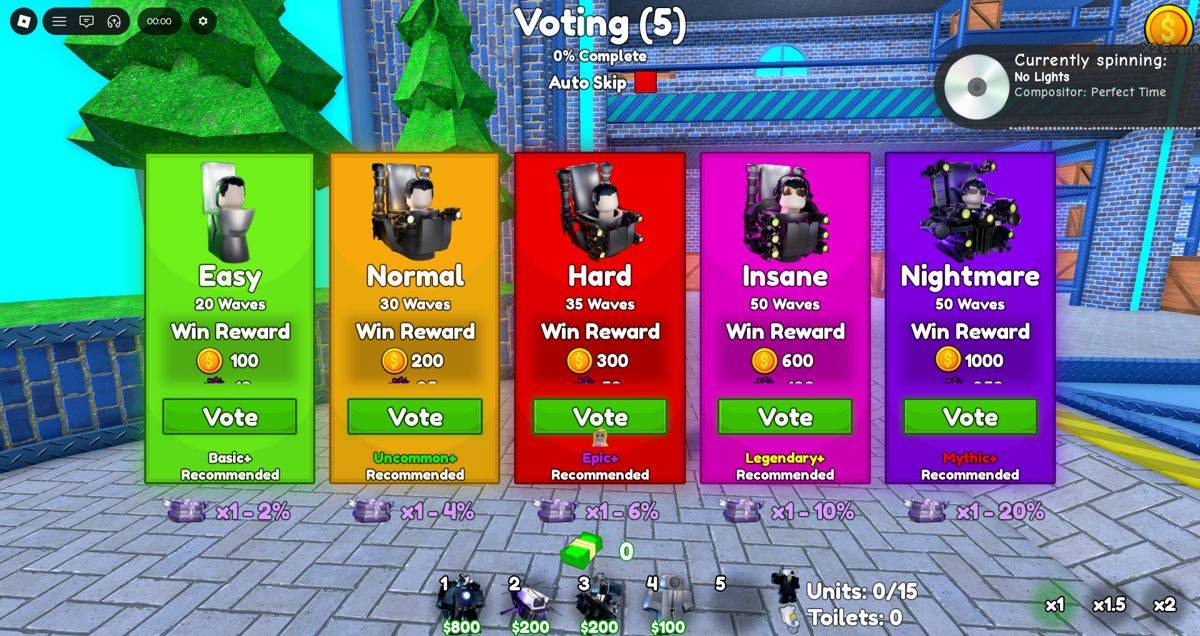 Five difficulty modes in Cameraman Tower Defense