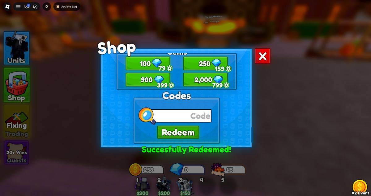 Successfully redeemed Cameraman Tower Defense code