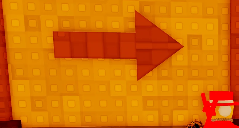 Large red arrow on a golden wall inside the Dunehaven Temple Maze