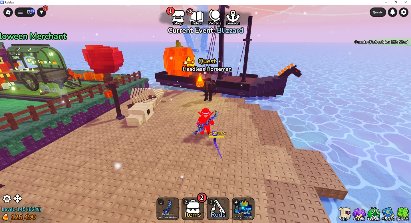 Headless Horseman NPC and Halloween quest marker in Haunted Hollow