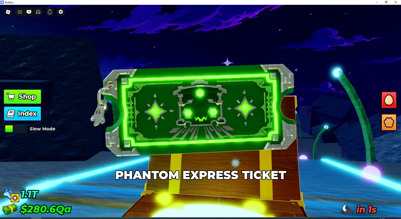 Green Phantom Express Ticket reward screen in Steal an Egg