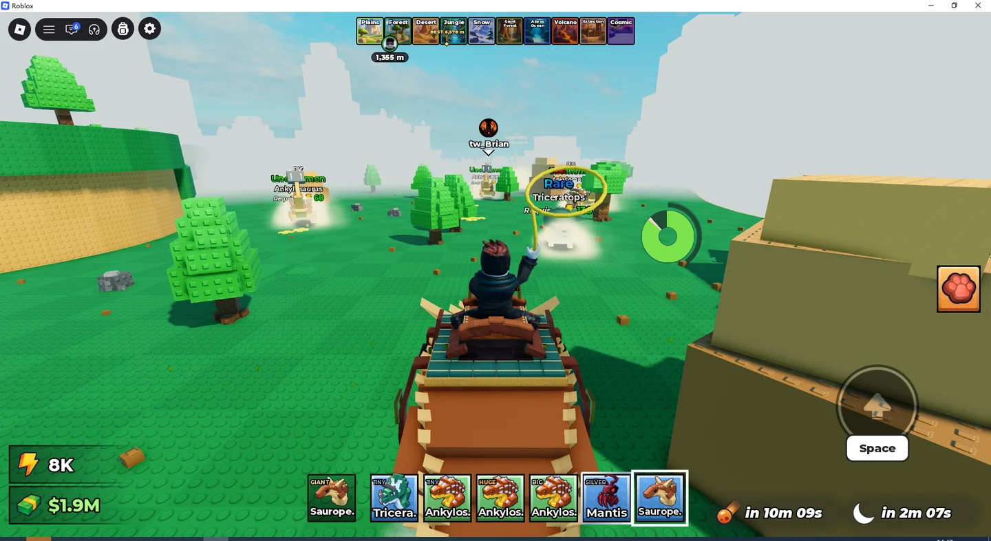 Ride a Dino player chaining dinosaur rides through a forest canyon